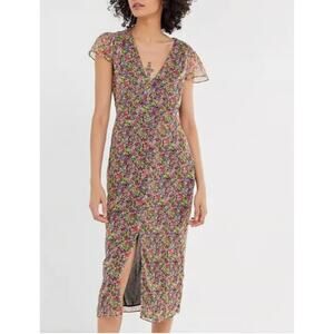 The East Order V-Neck Floral Midi Dress Size Medium‎ Lightweight Boho Buttons